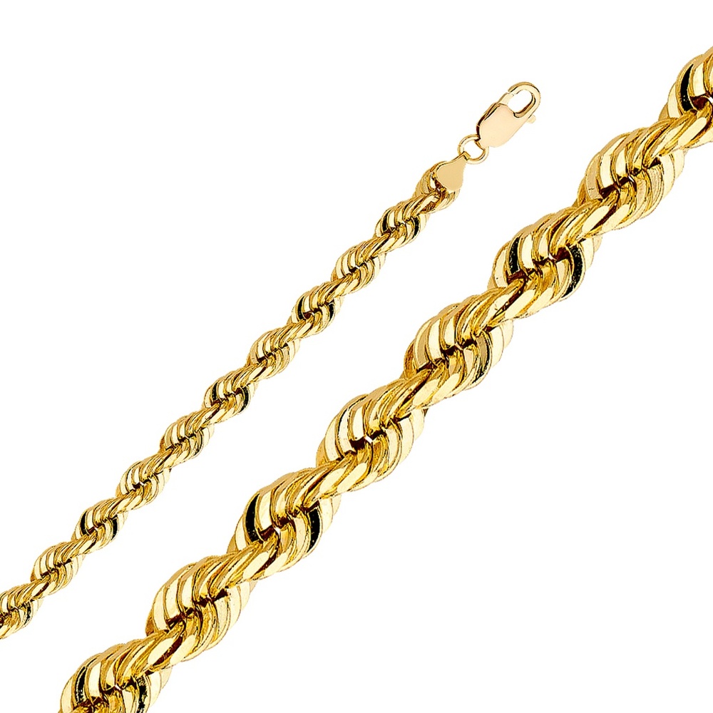 14K Yellow  8mm Solid Rope Diamond cut  Chain - 9"